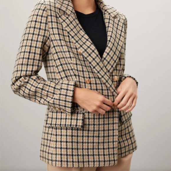 NEW GREAT JONES TAN/CREAM/BLACK PLAID HOUNDSTOOTH BLAZER LARGE MSRP $225 - Picture 1 of 16
